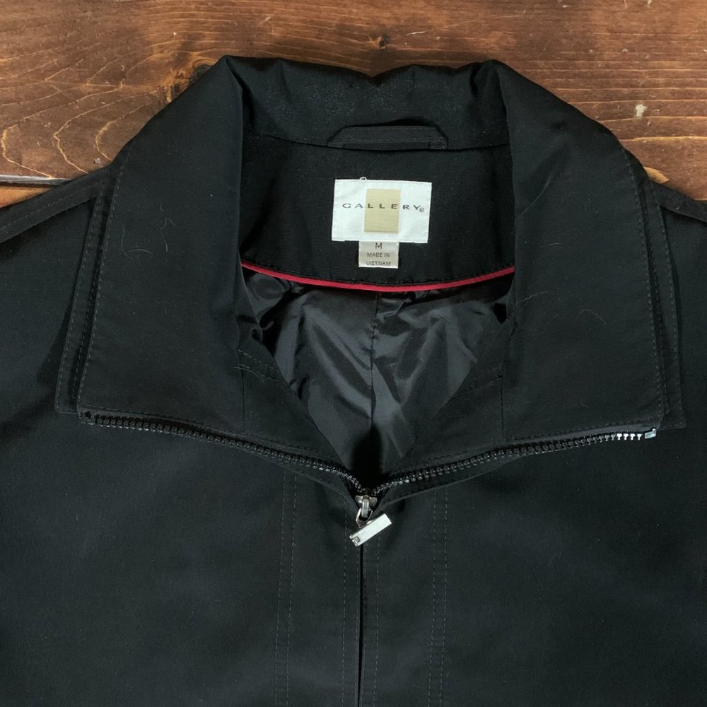 Women's Gallery Black Medium Hidden Full Zip Double Collar Polyester Jacket EUC - Picture 5 of 13